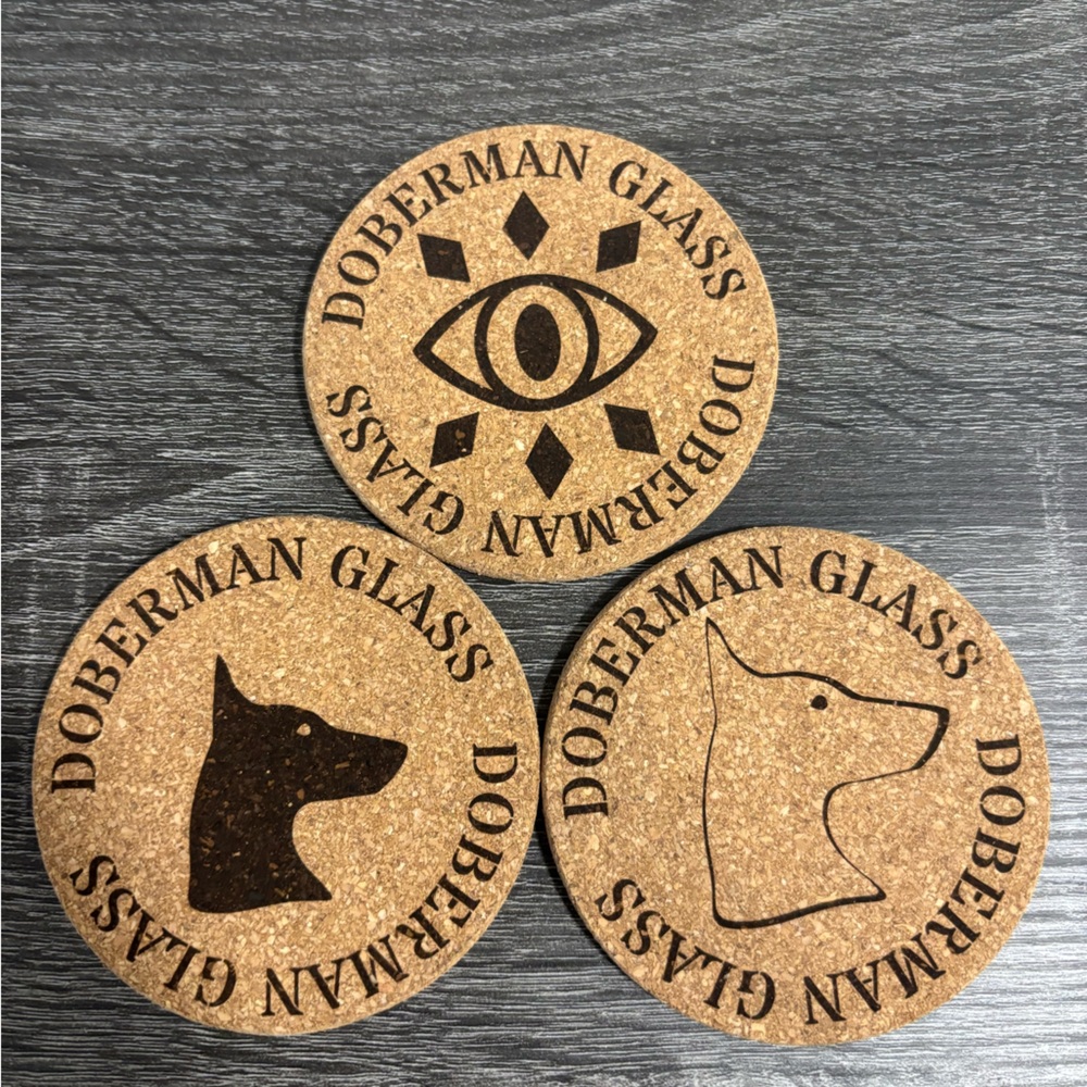 Doberman Glass Cork Coasters Set of 3 - Brown
